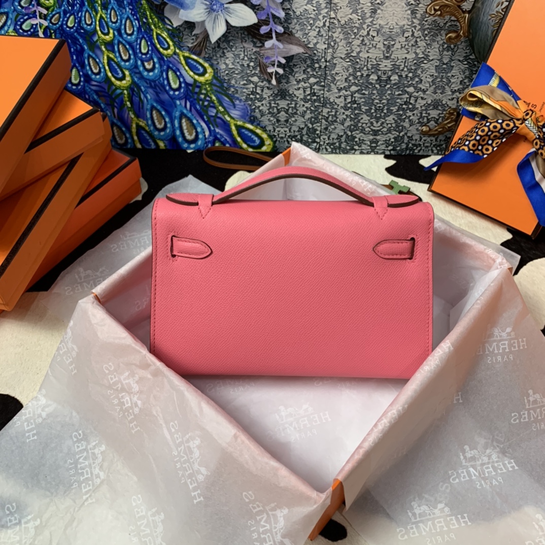 Hermes Mini Kelly Pochette 22cm Bag In Rose Pink Epsom Leather